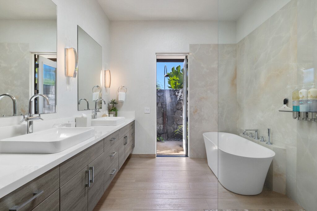 Bathroom with indoor and outdoor shower